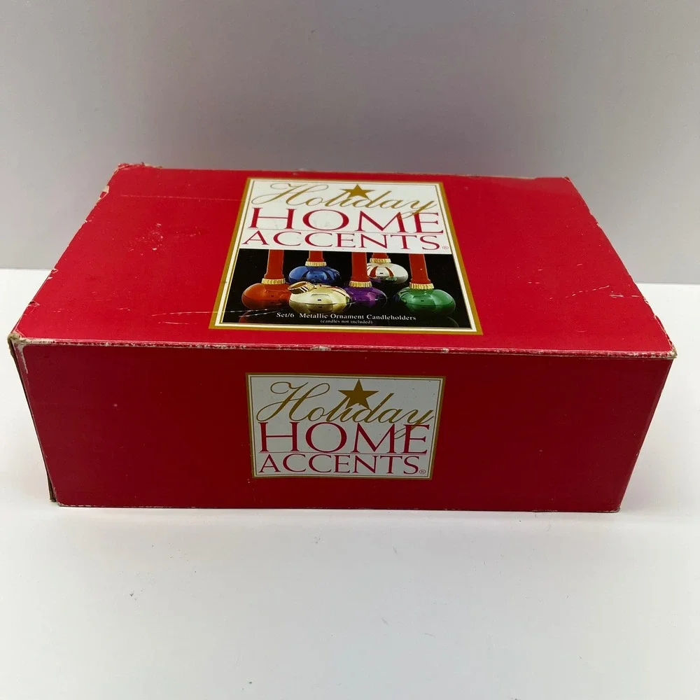 VTG 90s Holiday Home Accents Set 6 Metallic Ornament Candle Holders‎ Multicolor